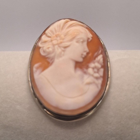 Unbranded Jewelry - Vintage cameo brooch pin pendant conch shell sterling silver